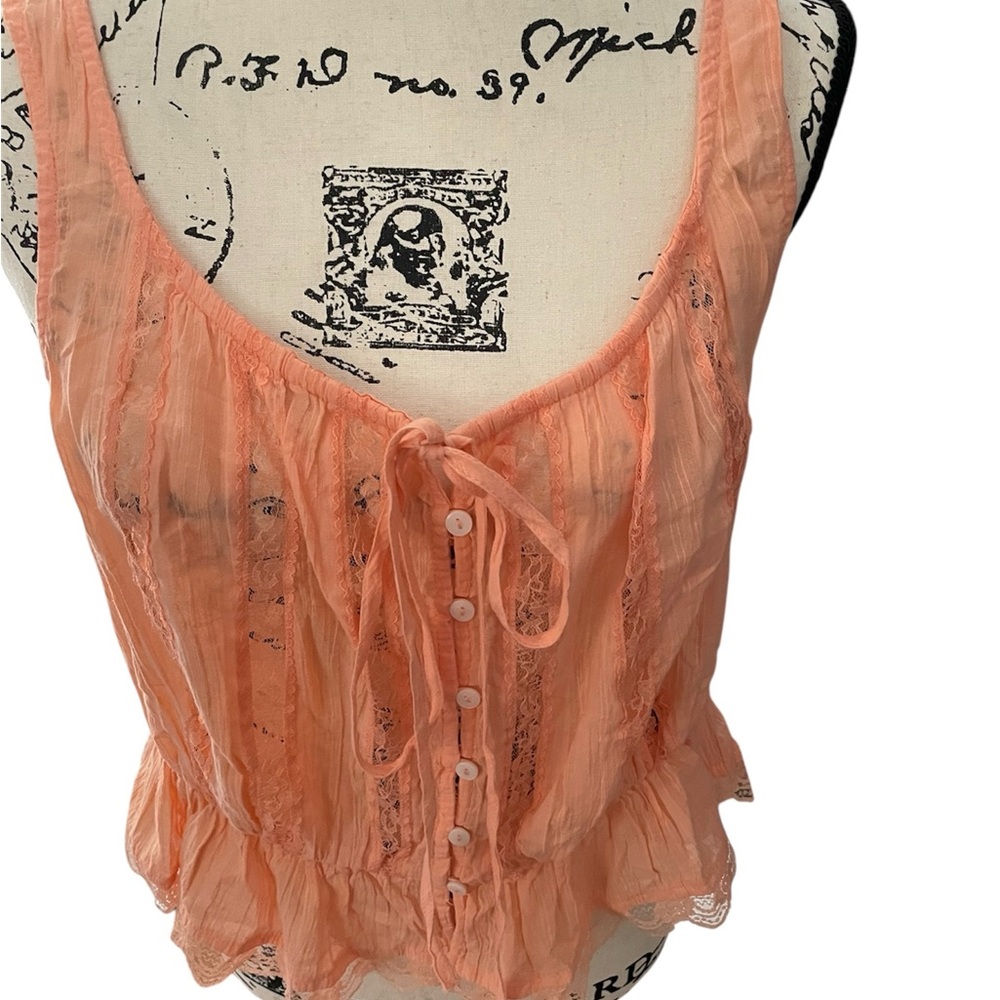 Free People NWT Sheer button front sleeveless top size large p to p 19”